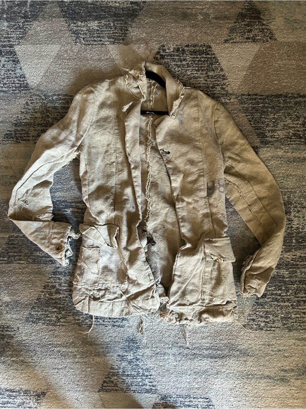 Women's Utility Jacket in Beige - Lightweight Distressed Style